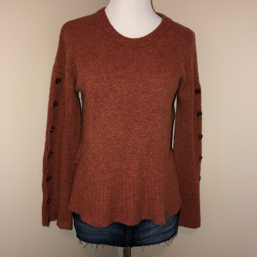 Madewell Rust Button Sleeve Pullover Sweater,Size… - image 2